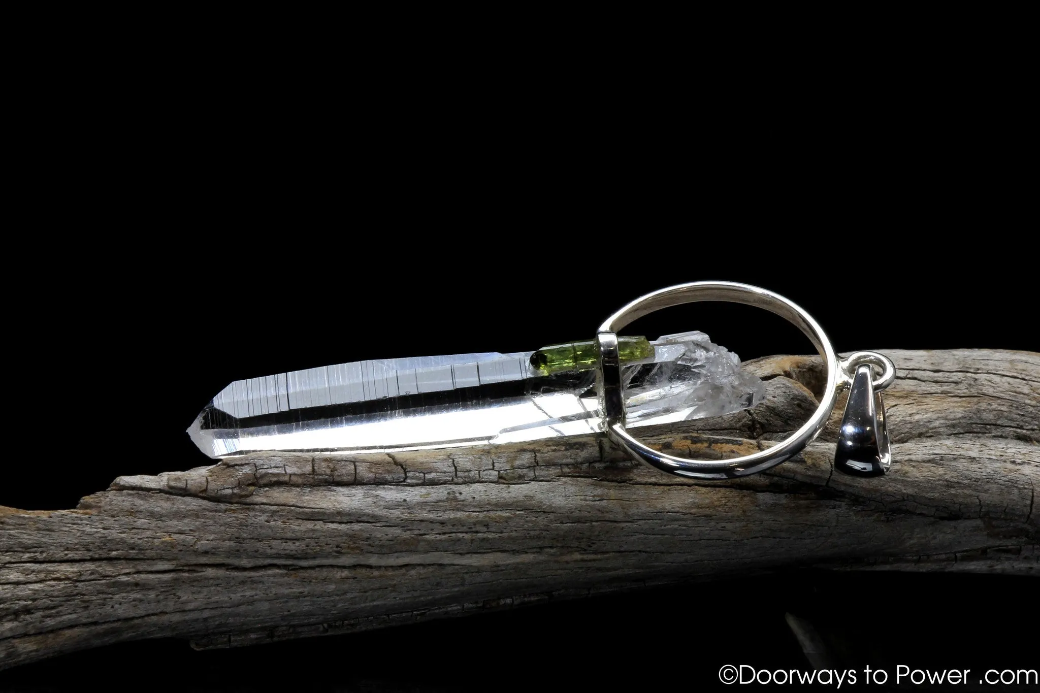 Colombian Lemurian & Green Tourmaline Crystal Pendant