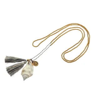 Conch Shell Beaded Tassel Duo Necklace