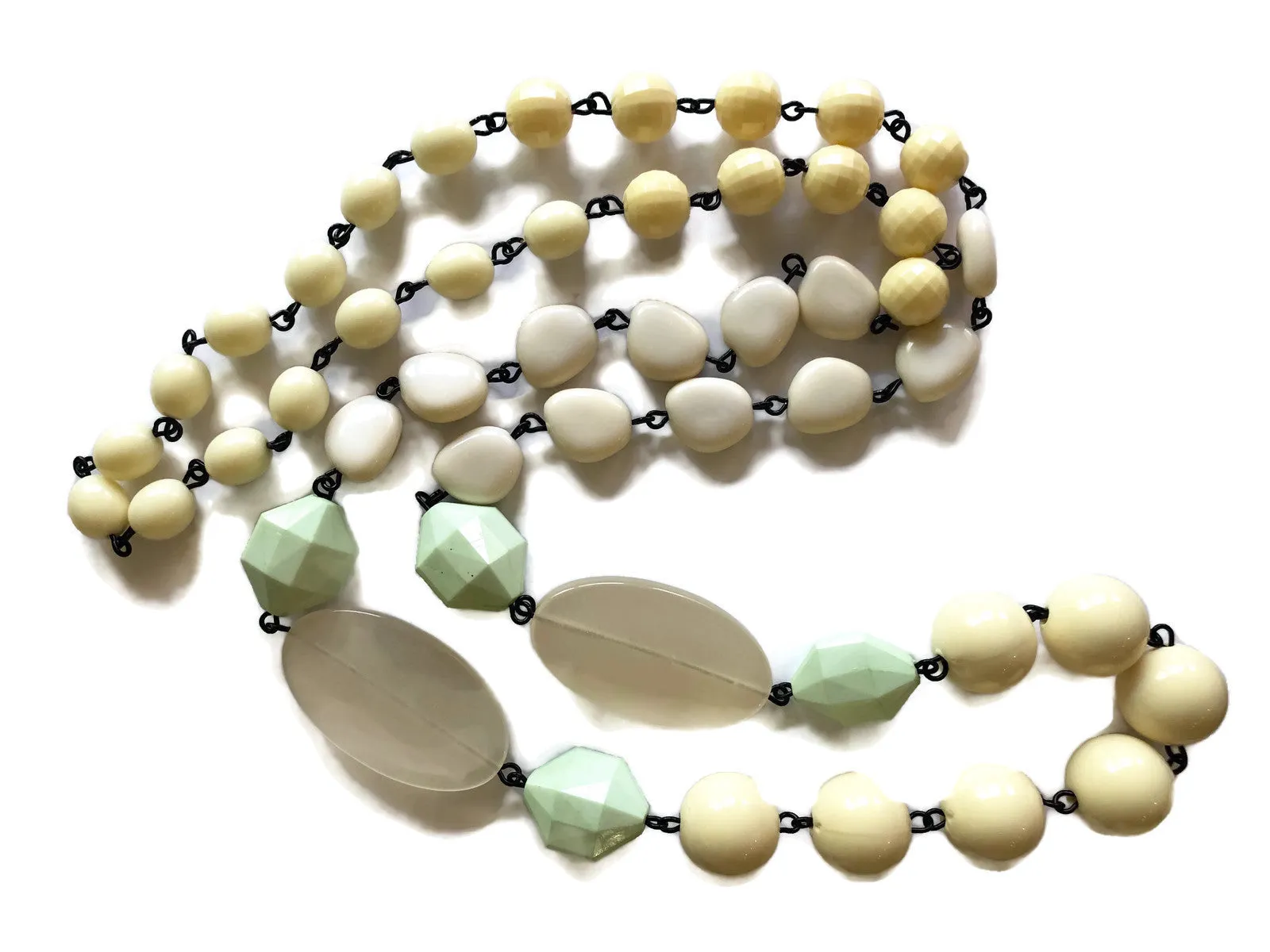 Cream & Mint Green Rosary Chain Rope Necklace