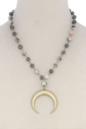 Crescent Moon Beaded Short Necklace