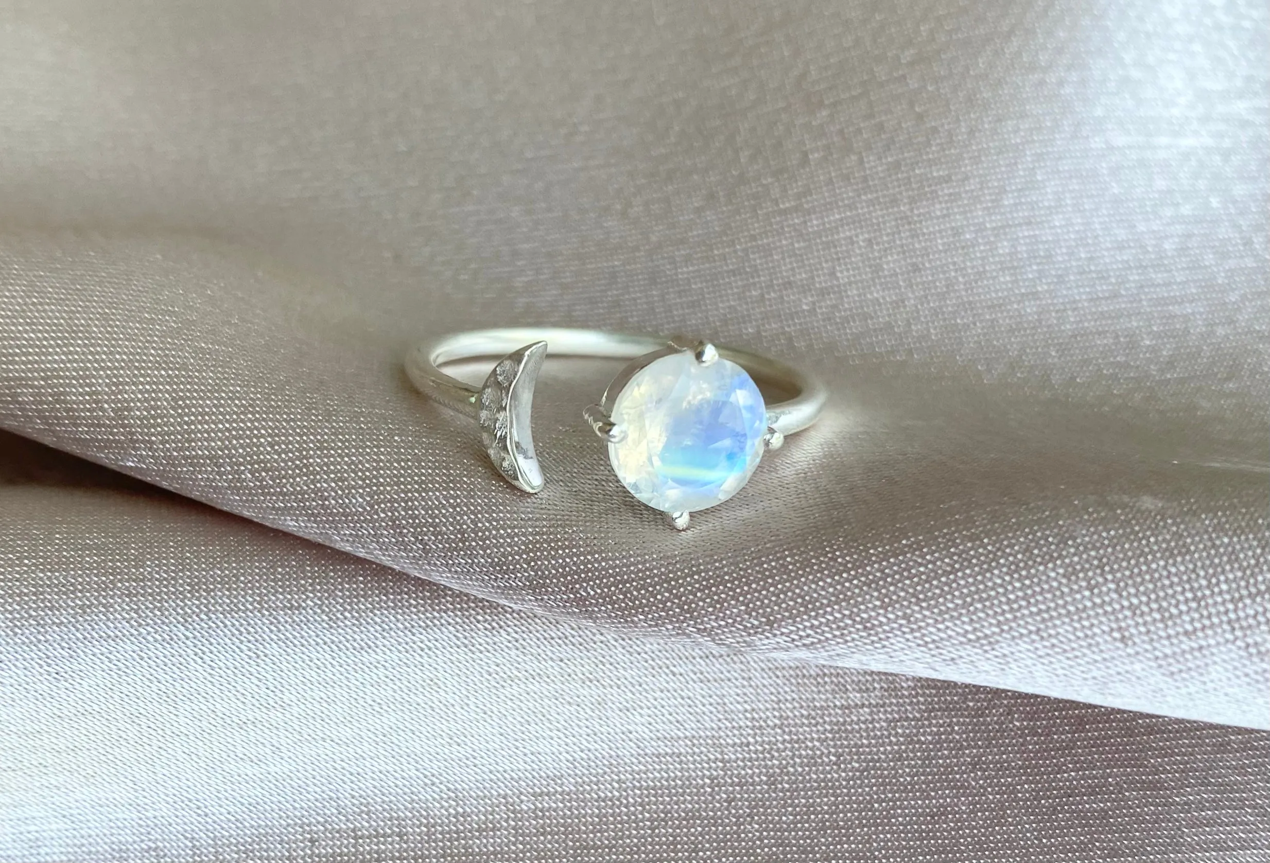 Crescent Moon Moonstone adjustable ring