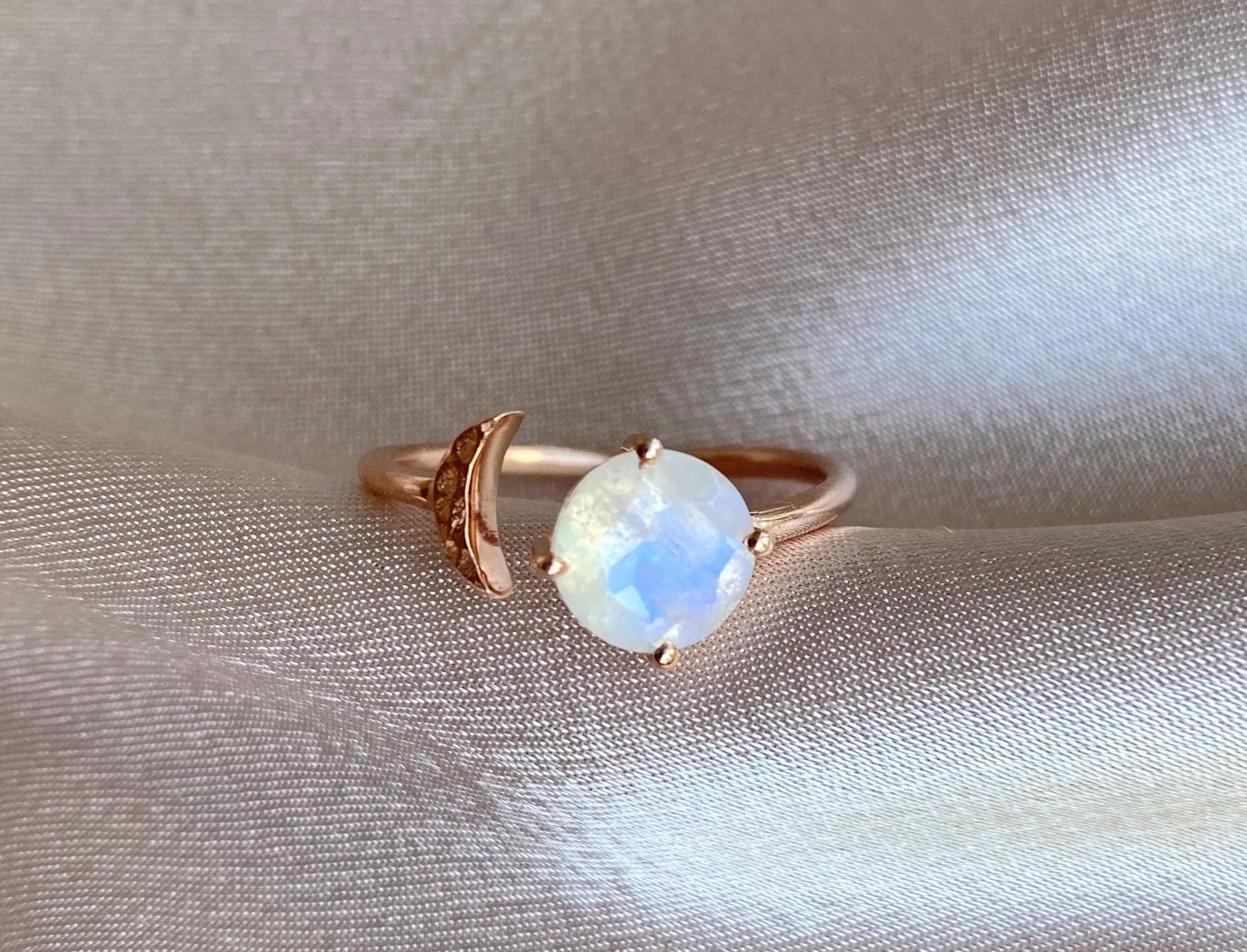 Crescent Moon Moonstone adjustable ring