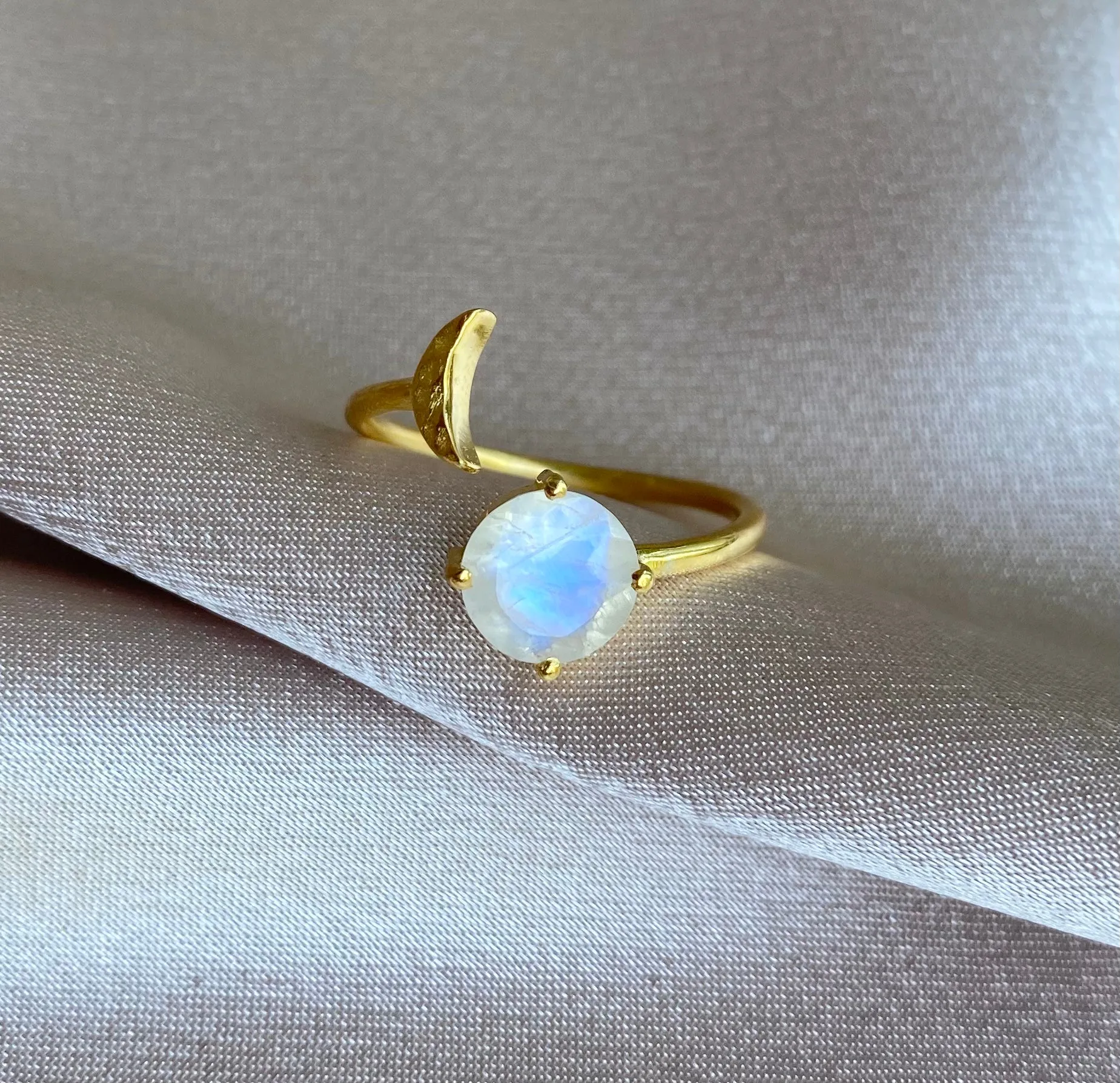 Crescent Moon Moonstone adjustable ring