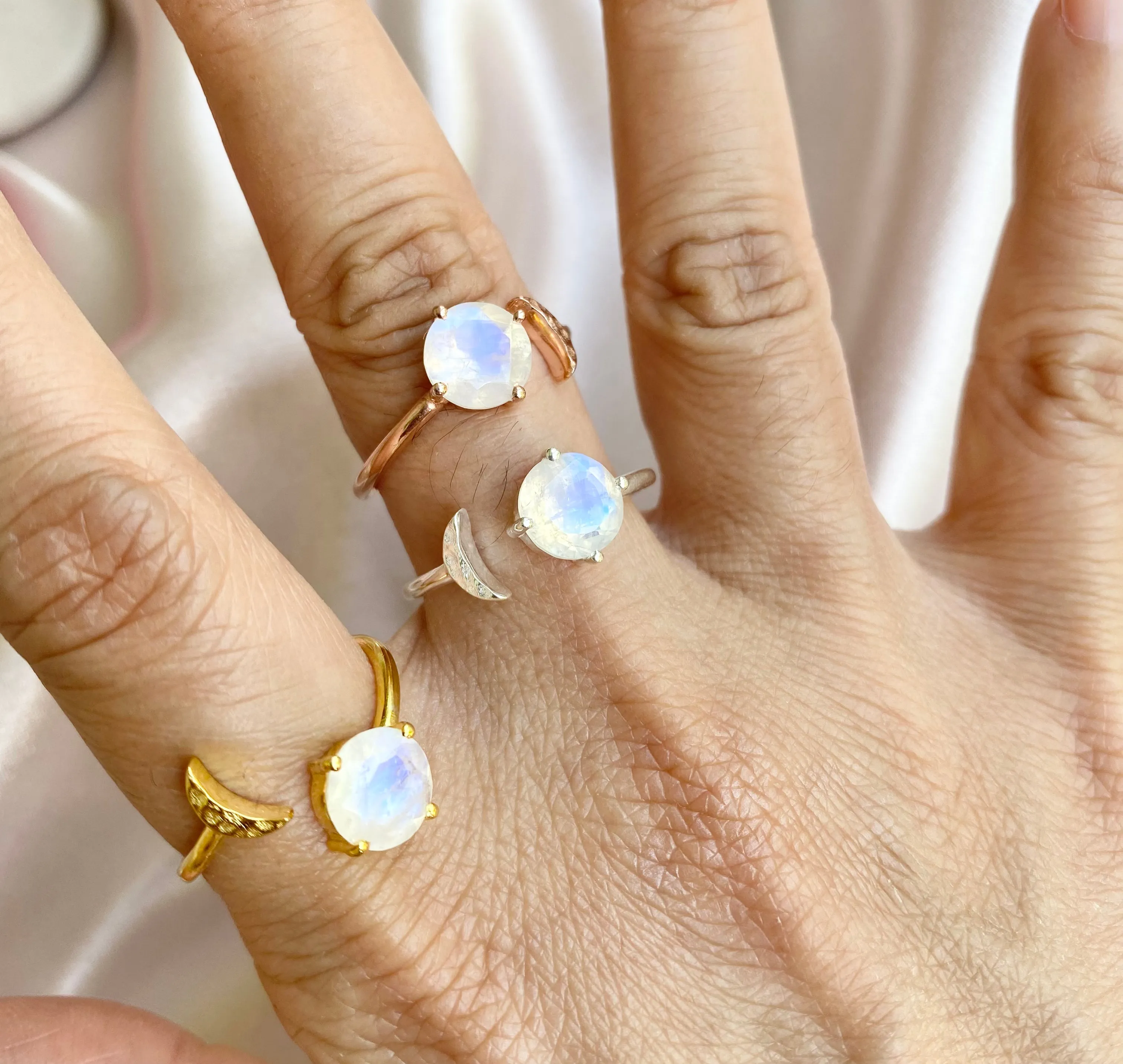 Crescent Moon Moonstone adjustable ring