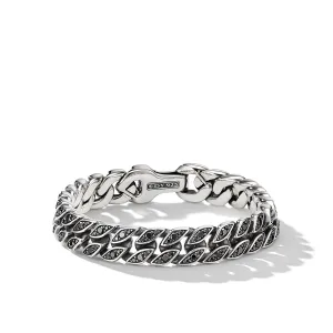 Curb Chain Bracelet in Sterling Silver with Pave Black Diamonds