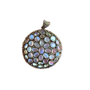 Dainty Rainbow Moonstone Round Pendant With Diamond