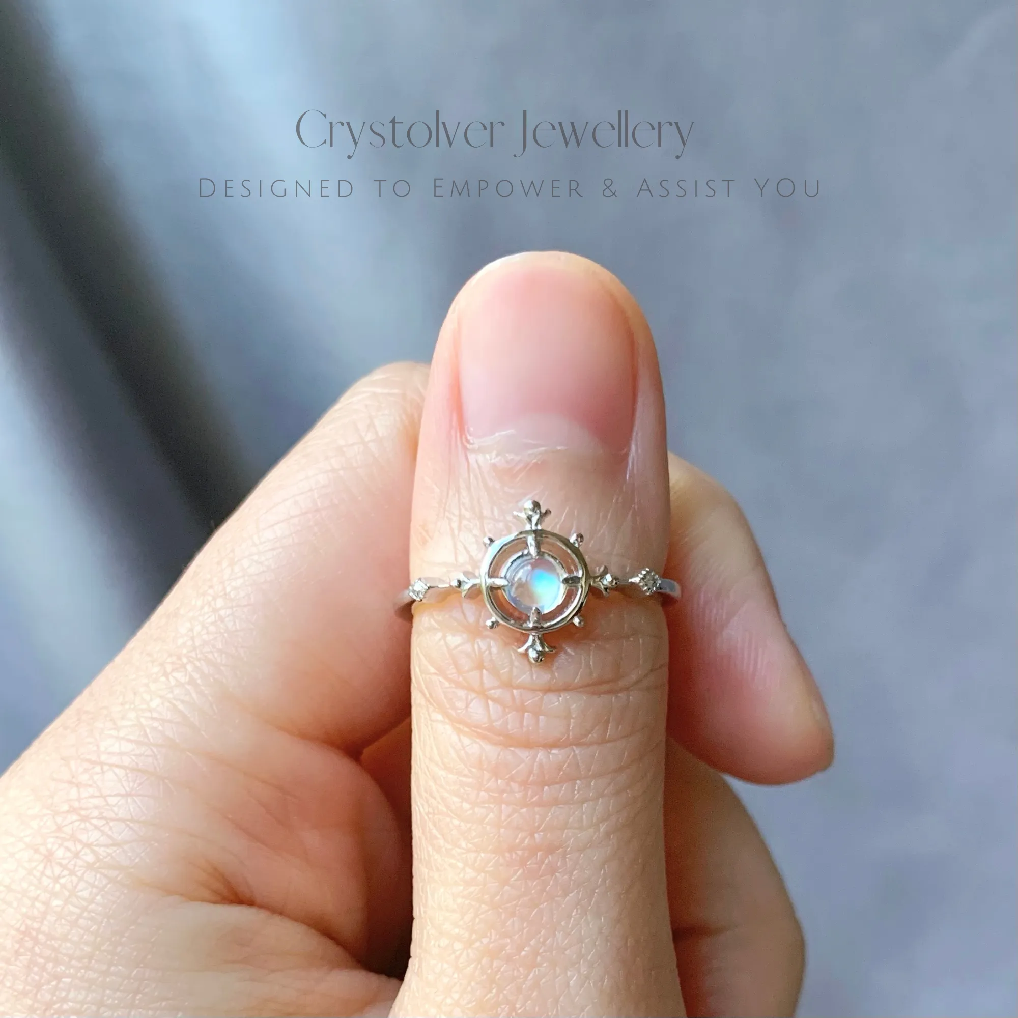 Dainty Rainbow Moonstone Sterling Silver Ring