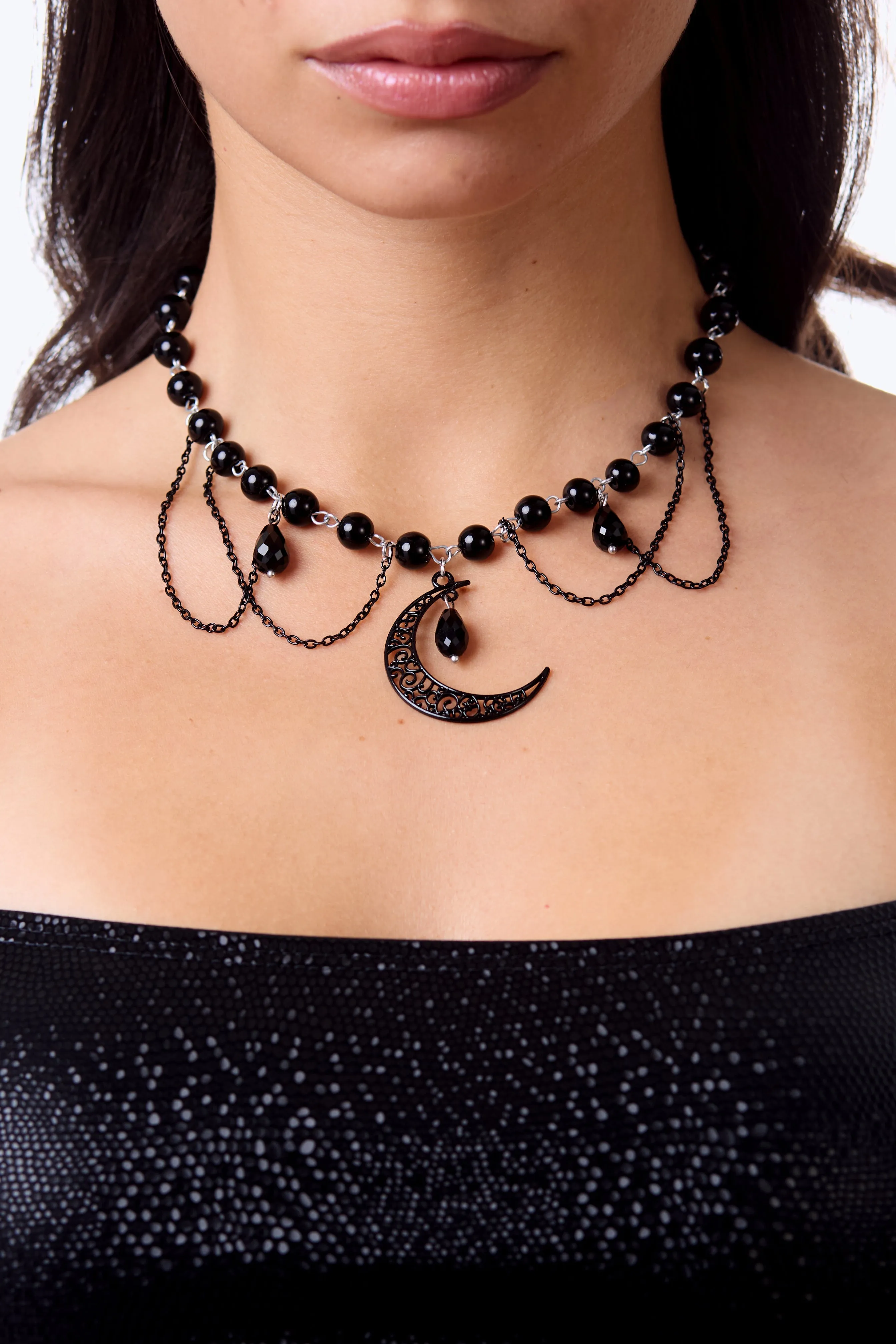 Dark Moon Beaded Necklace