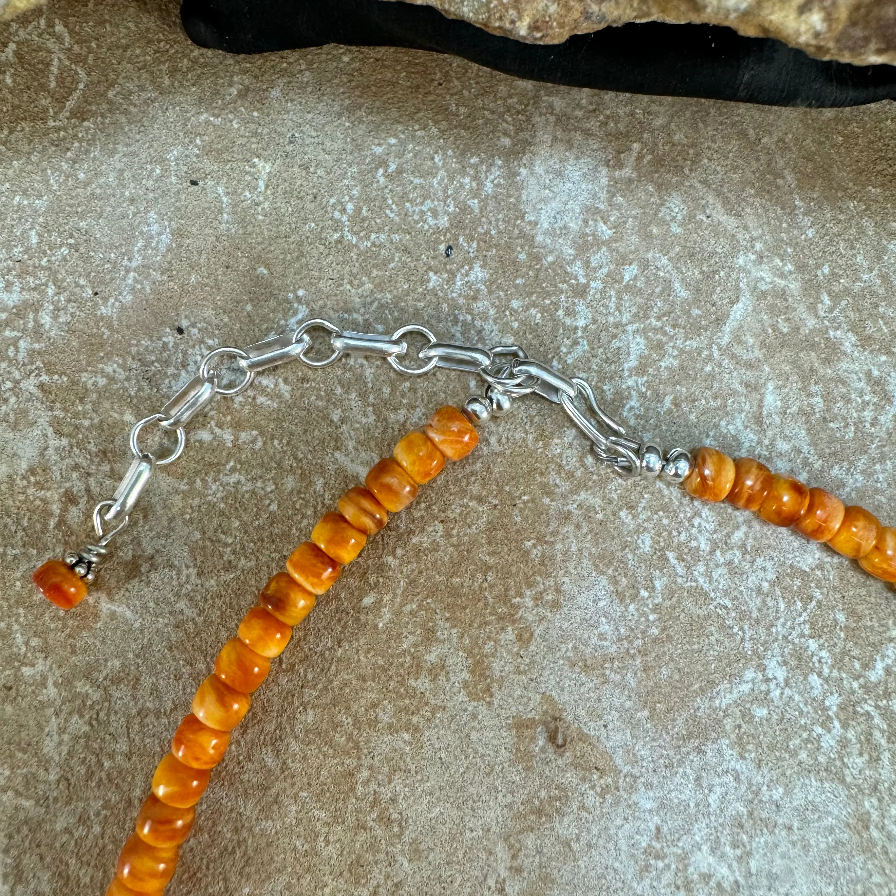 David Rosales Orange Spiny Oyster Sterling Silver Beaded Necklace