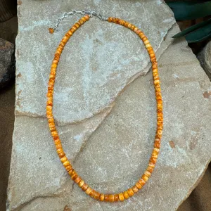 David Rosales Orange Spiny Oyster Sterling Silver Beaded Necklace