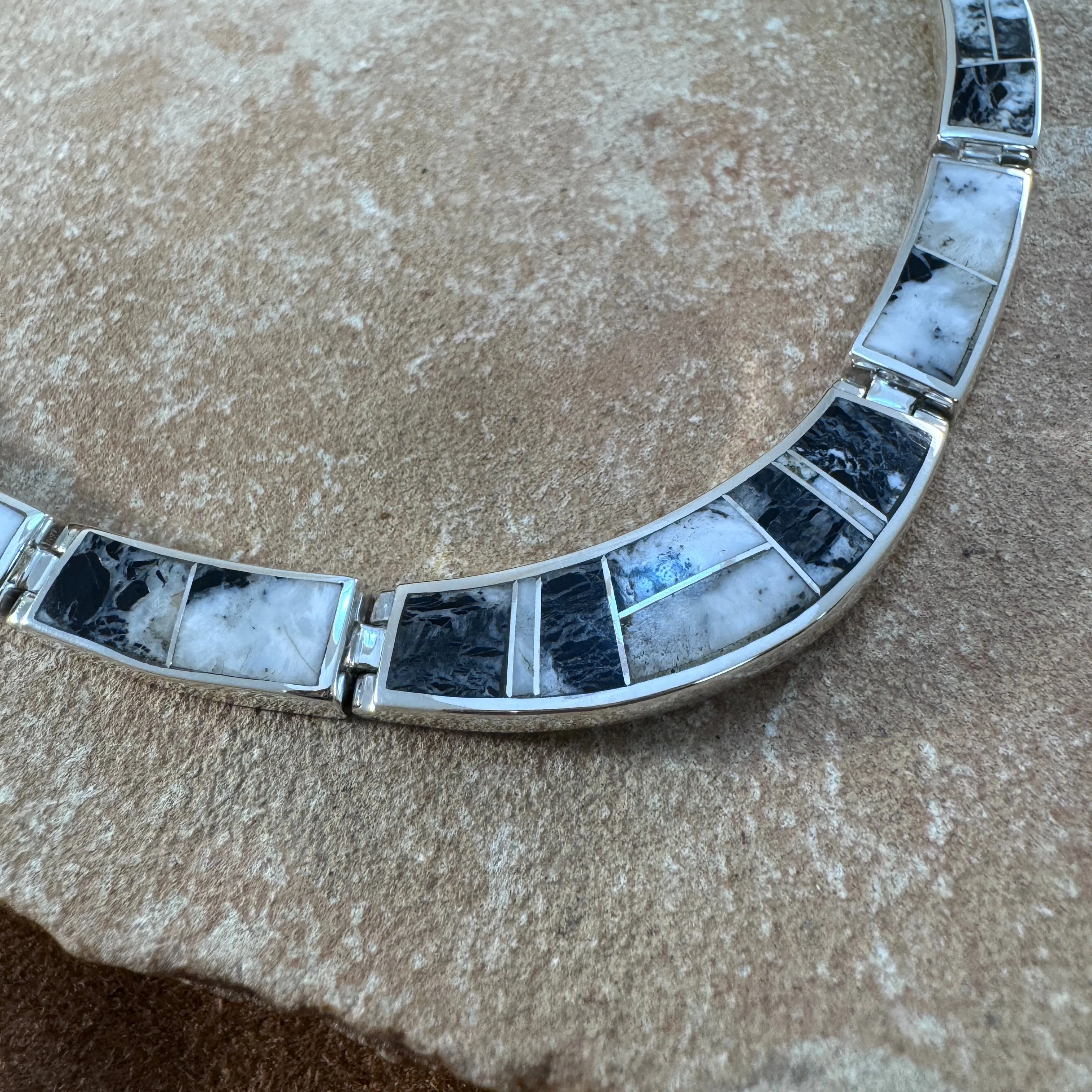 David Rosales White Buffalo Inlay Sterling Silver Necklace