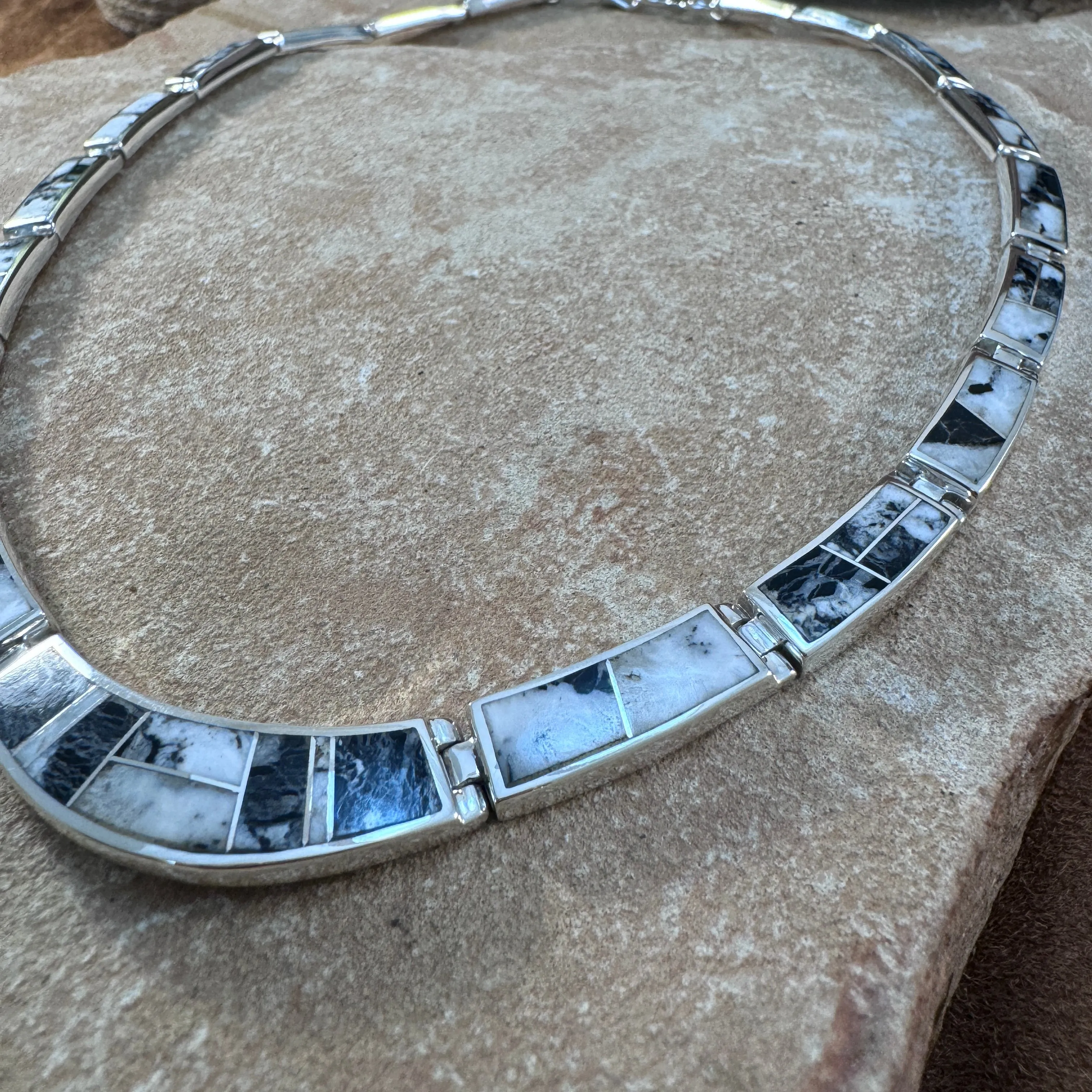 David Rosales White Buffalo Inlay Sterling Silver Necklace