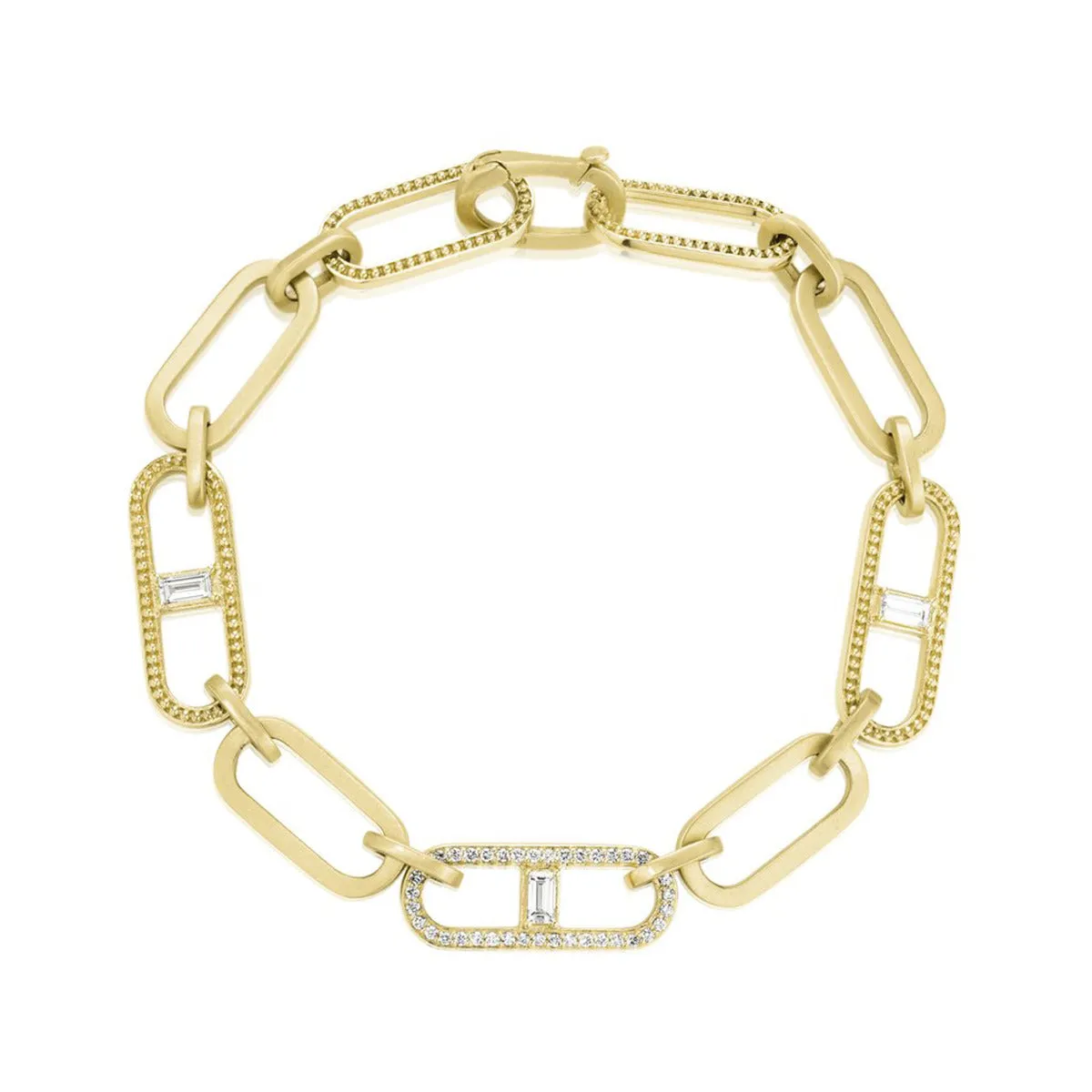 Diamond Baguette Station Flat Link Bracelet