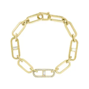 Diamond Baguette Station Flat Link Bracelet