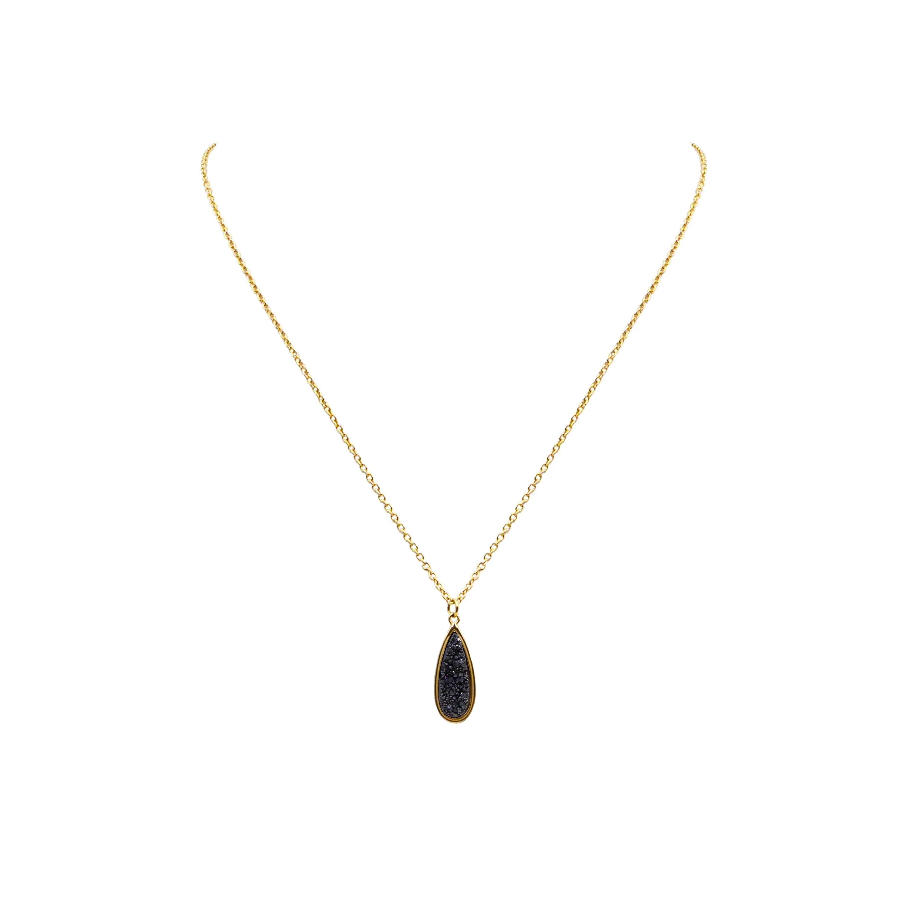 Druzy Collection - Petite Raven Quartz Drop Necklace