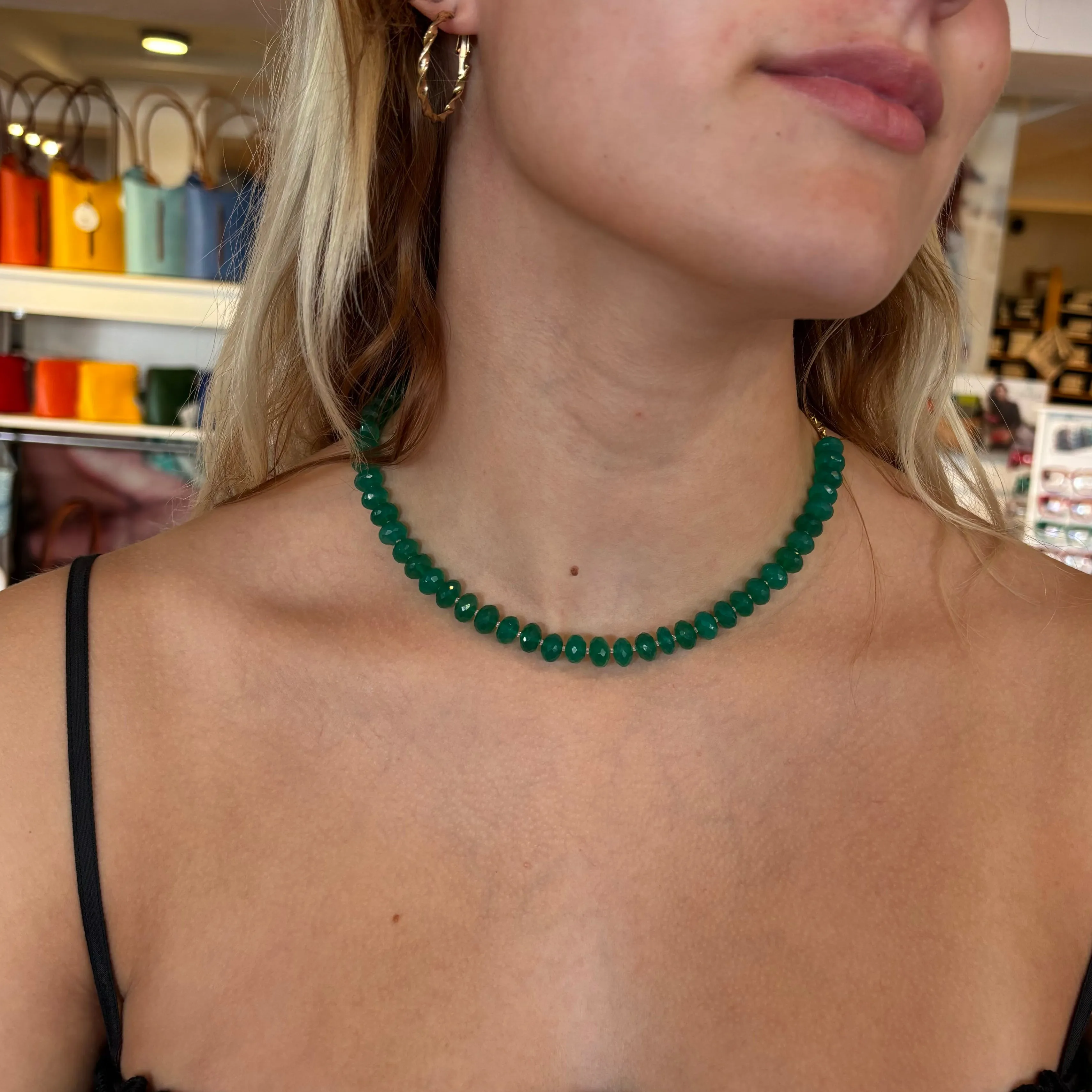 Emerald Green Chalcedony Gemstone Necklace