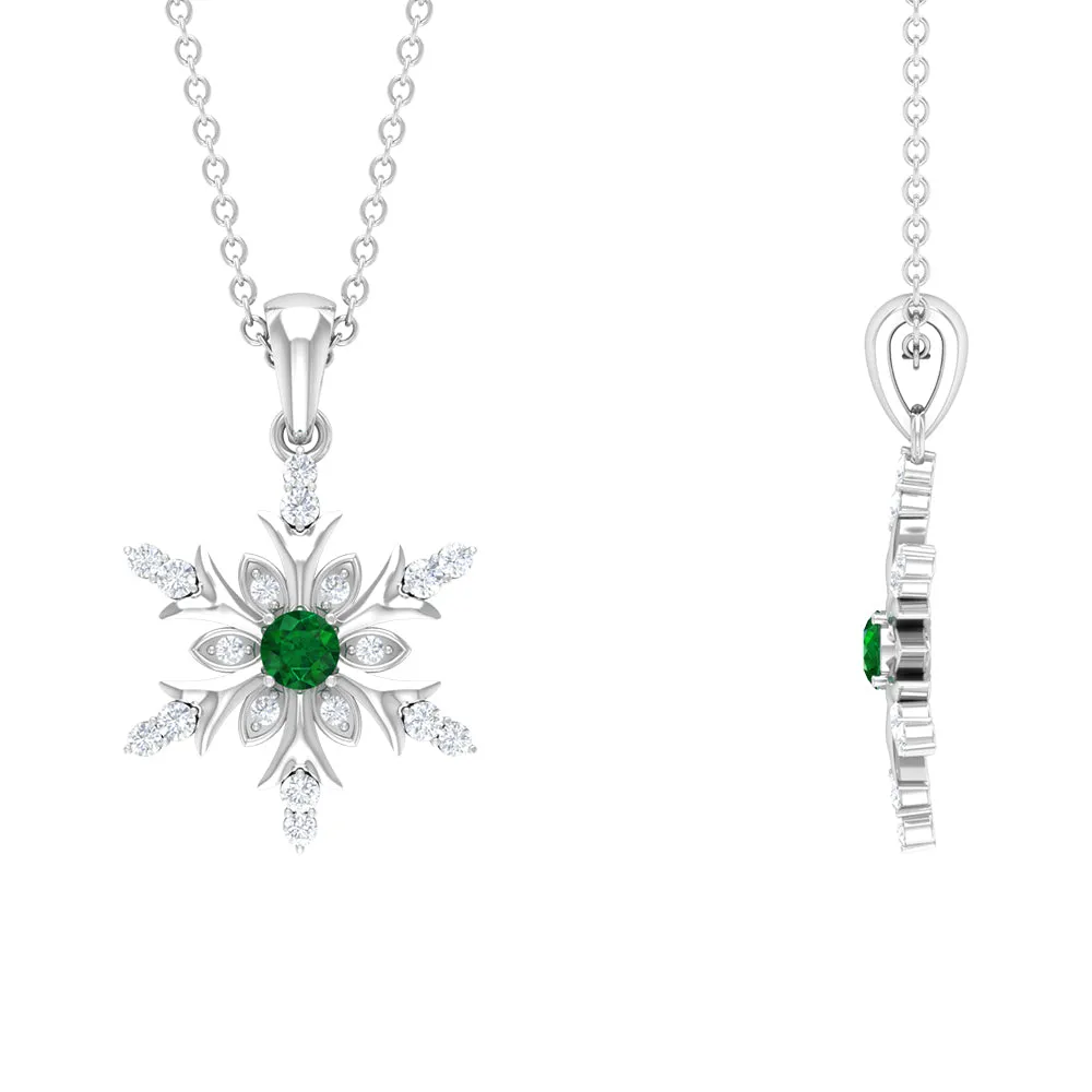 Emerald Snowflake Pendant Necklace with Diamond