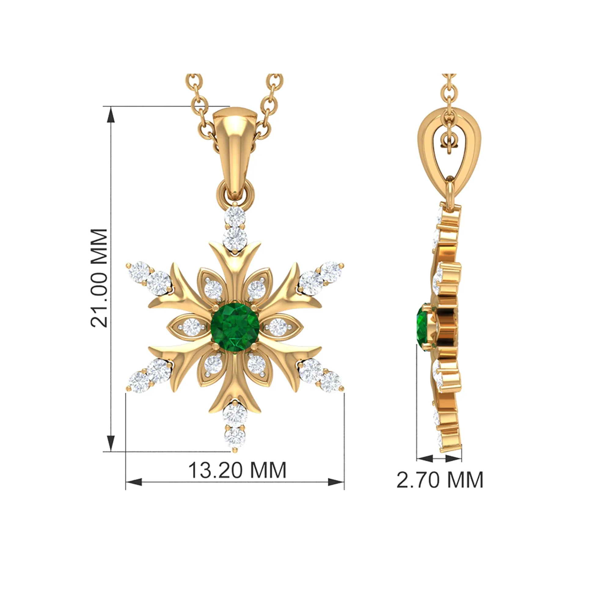 Emerald Snowflake Pendant Necklace with Diamond