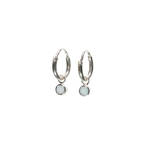 Faceted Aquamarine Stone Drop Hoop Earrings