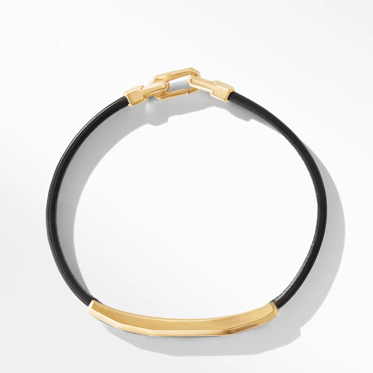 Faceted ID Black Leather Bracelet with Meteorite and 18K Yellow Gold