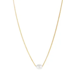 Fairley Mini Pearl Teardrop Necklace Gold