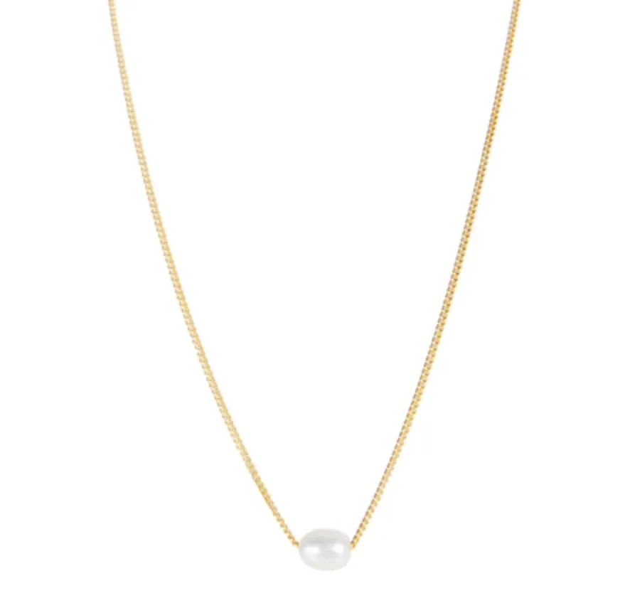 Fairley Mini Pearl Teardrop Necklace Gold