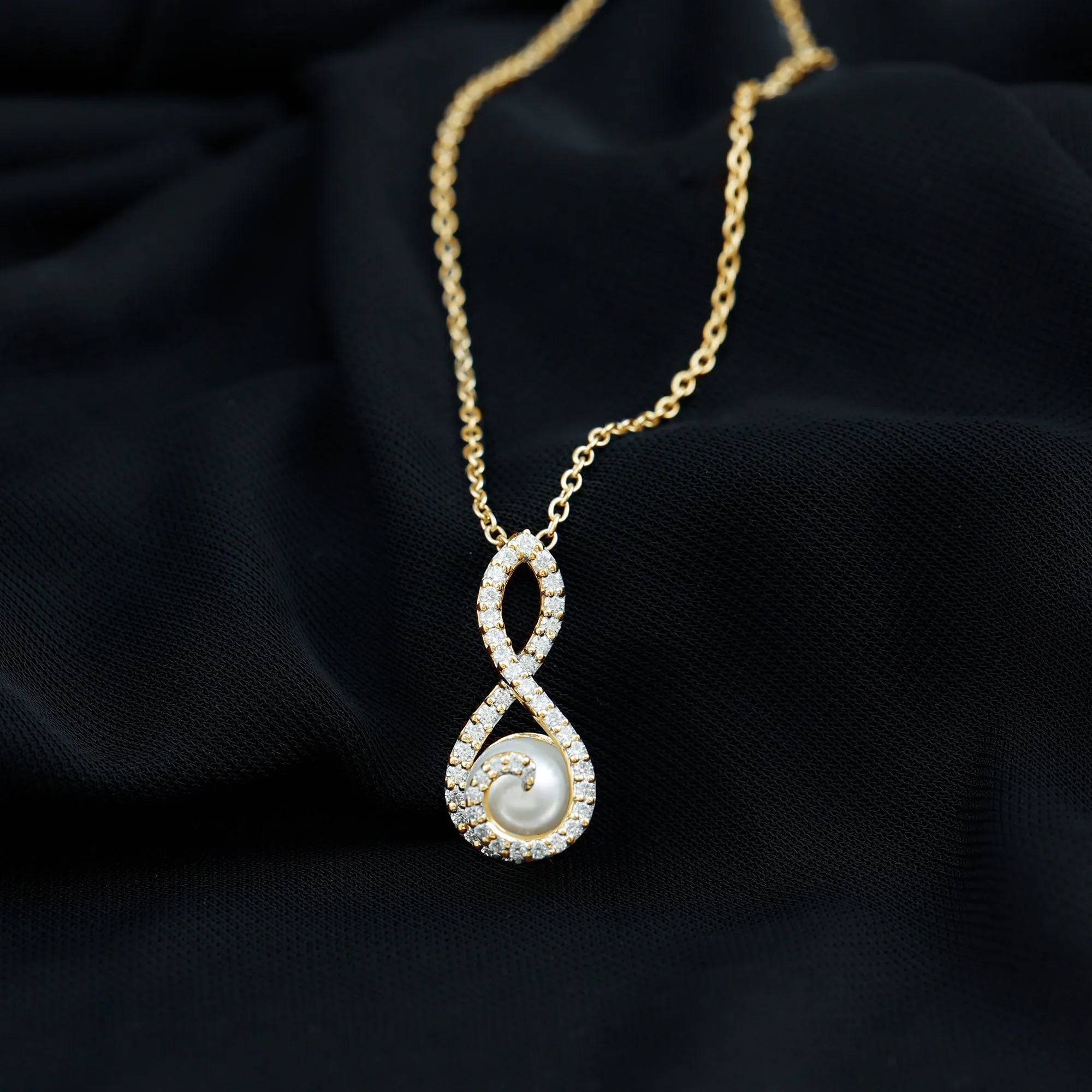 Freshwater Pearl and Moissanite Infinity Dangle Pendant