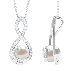 Freshwater Pearl and Moissanite Infinity Dangle Pendant