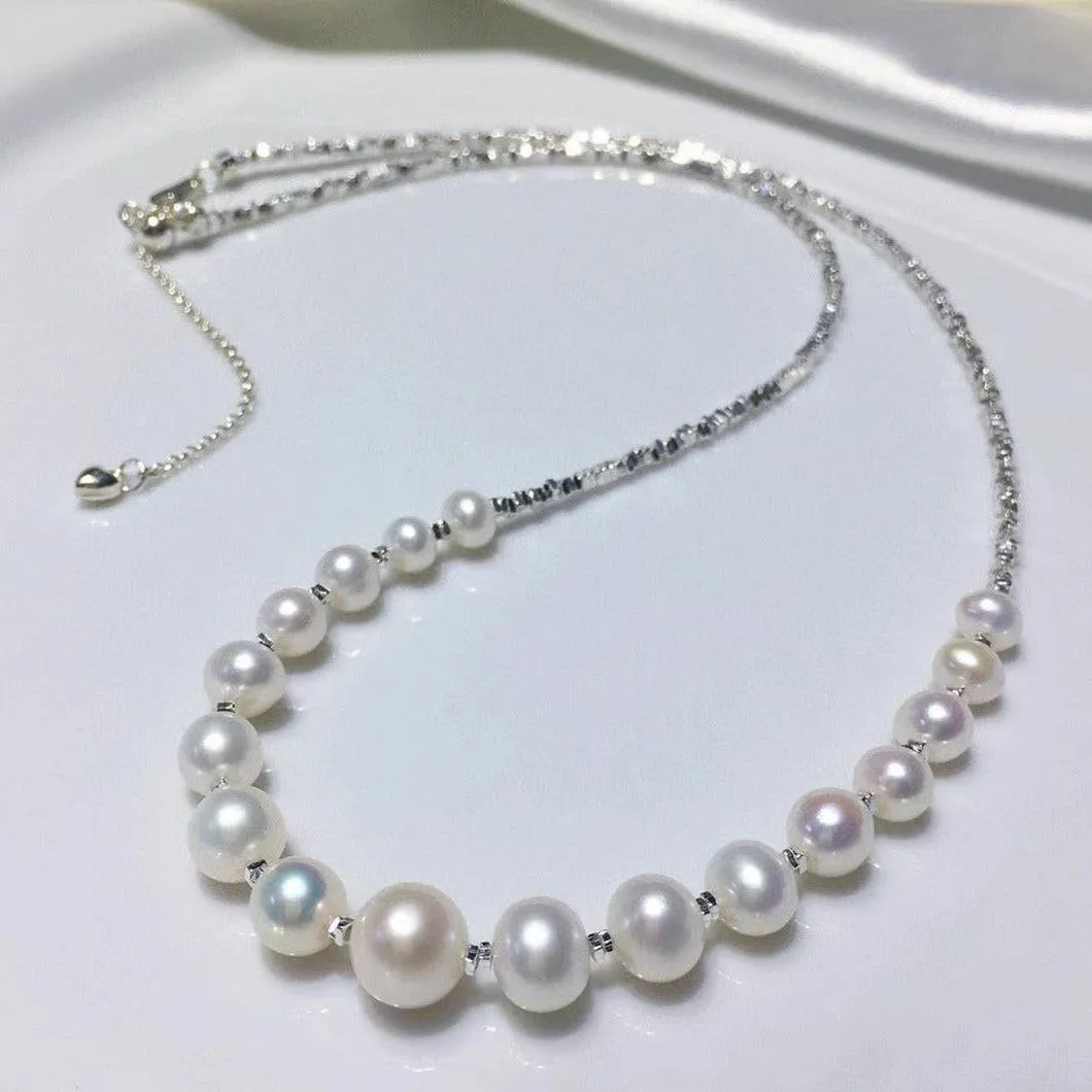 Freshwater White Pearl Silver Shards Necklace