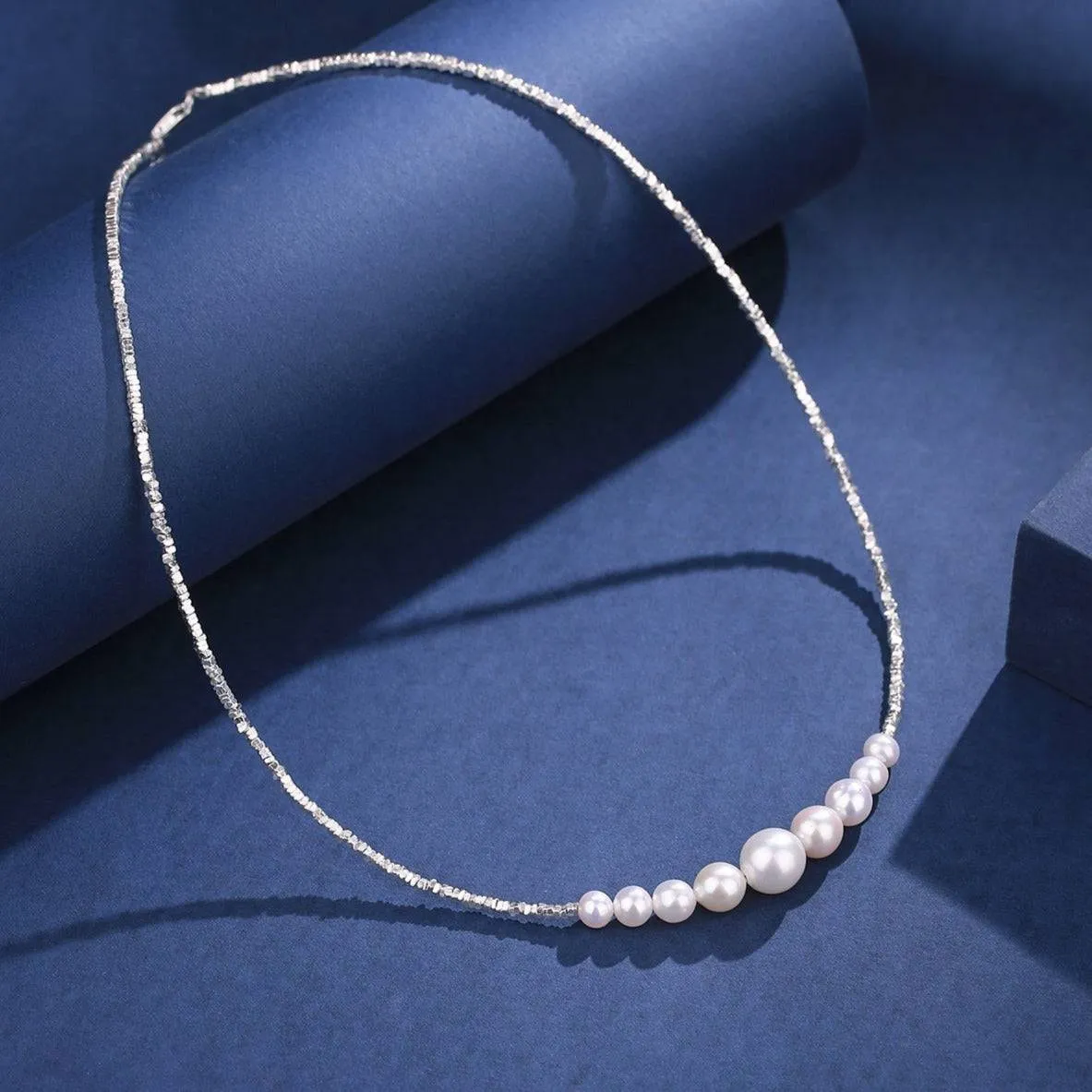 Freshwater White Pearl Silver Shards Necklace