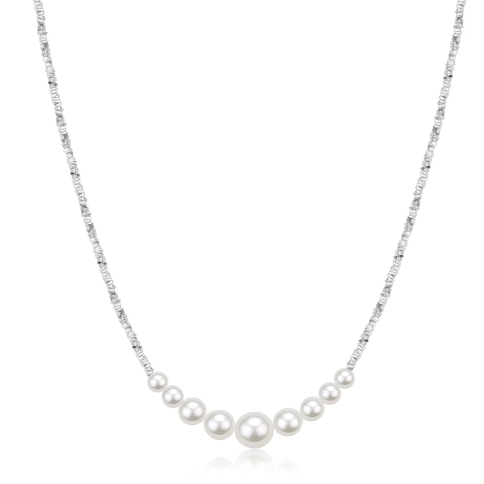 Freshwater White Pearl Silver Shards Necklace