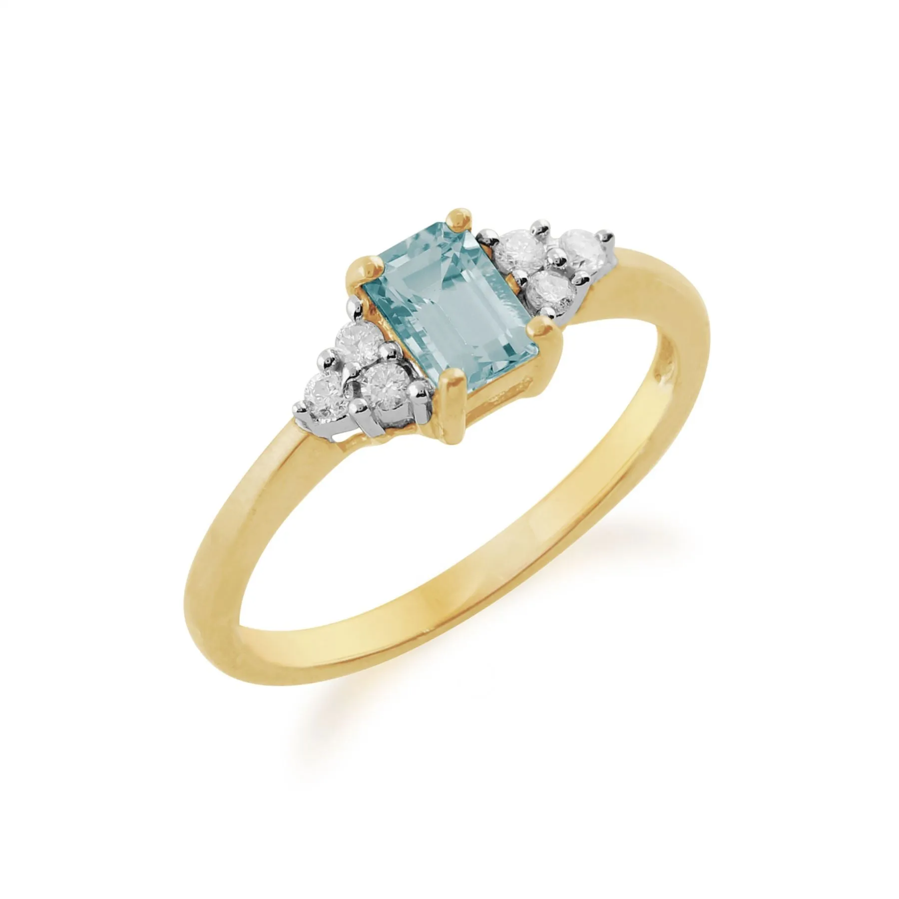 gelb 9 Karat Gold 0.45ct Karat AQUAMARIN & Diamant Haufen Ring