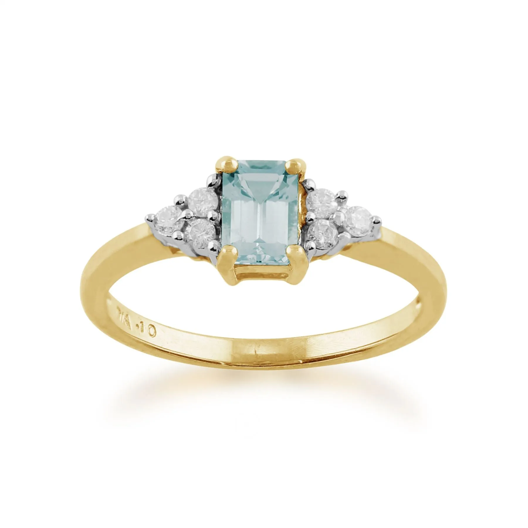 gelb 9 Karat Gold 0.45ct Karat AQUAMARIN & Diamant Haufen Ring