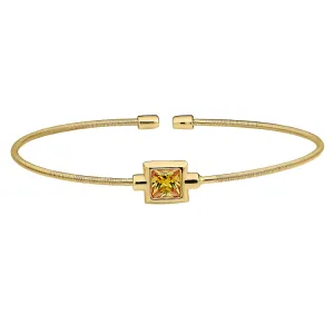 Gold Finish Sterling Silver Cable Cuff Bracelet with Princess Cut Simulated Citrine Birth Gem