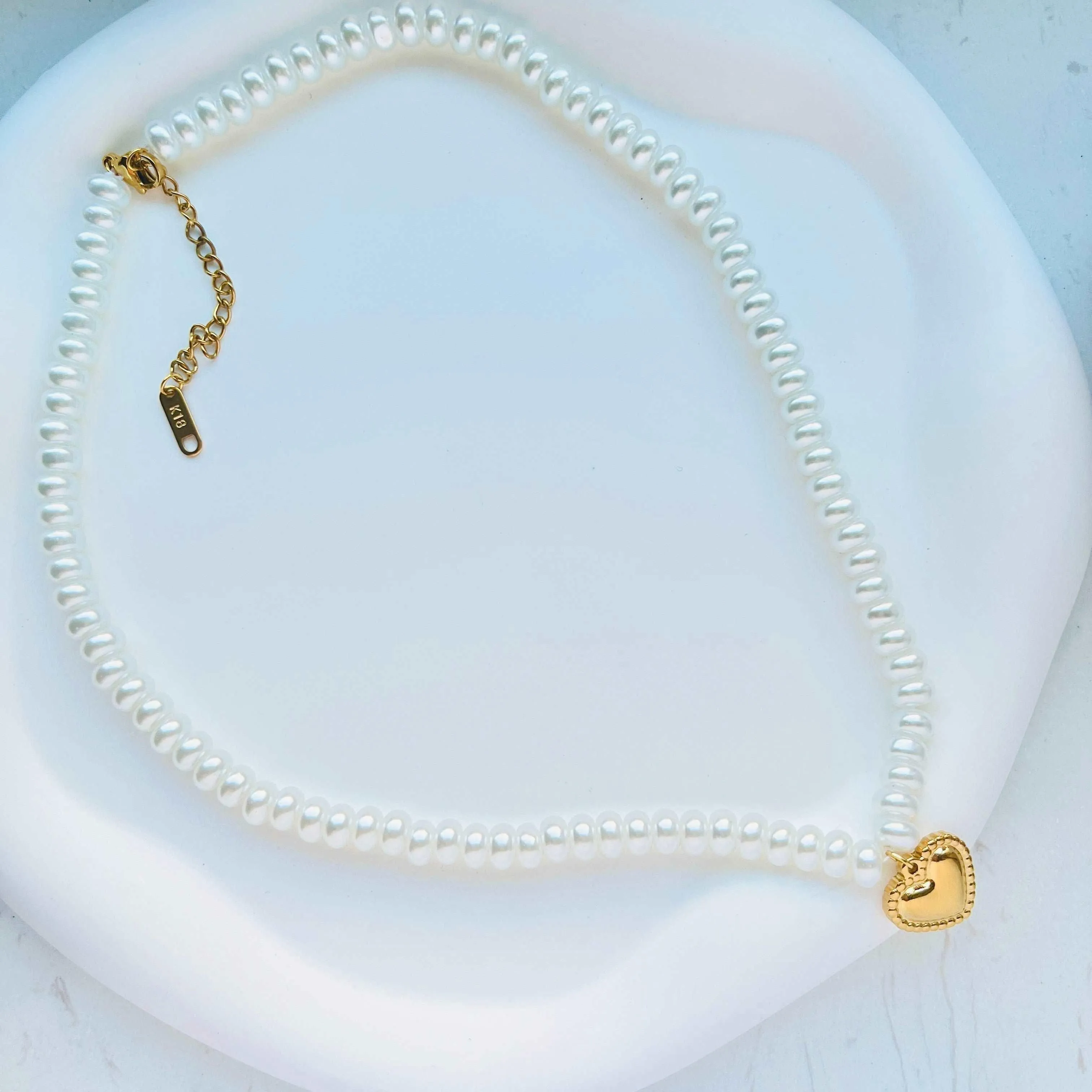 Golden Heart Pendant Pearl Necklace