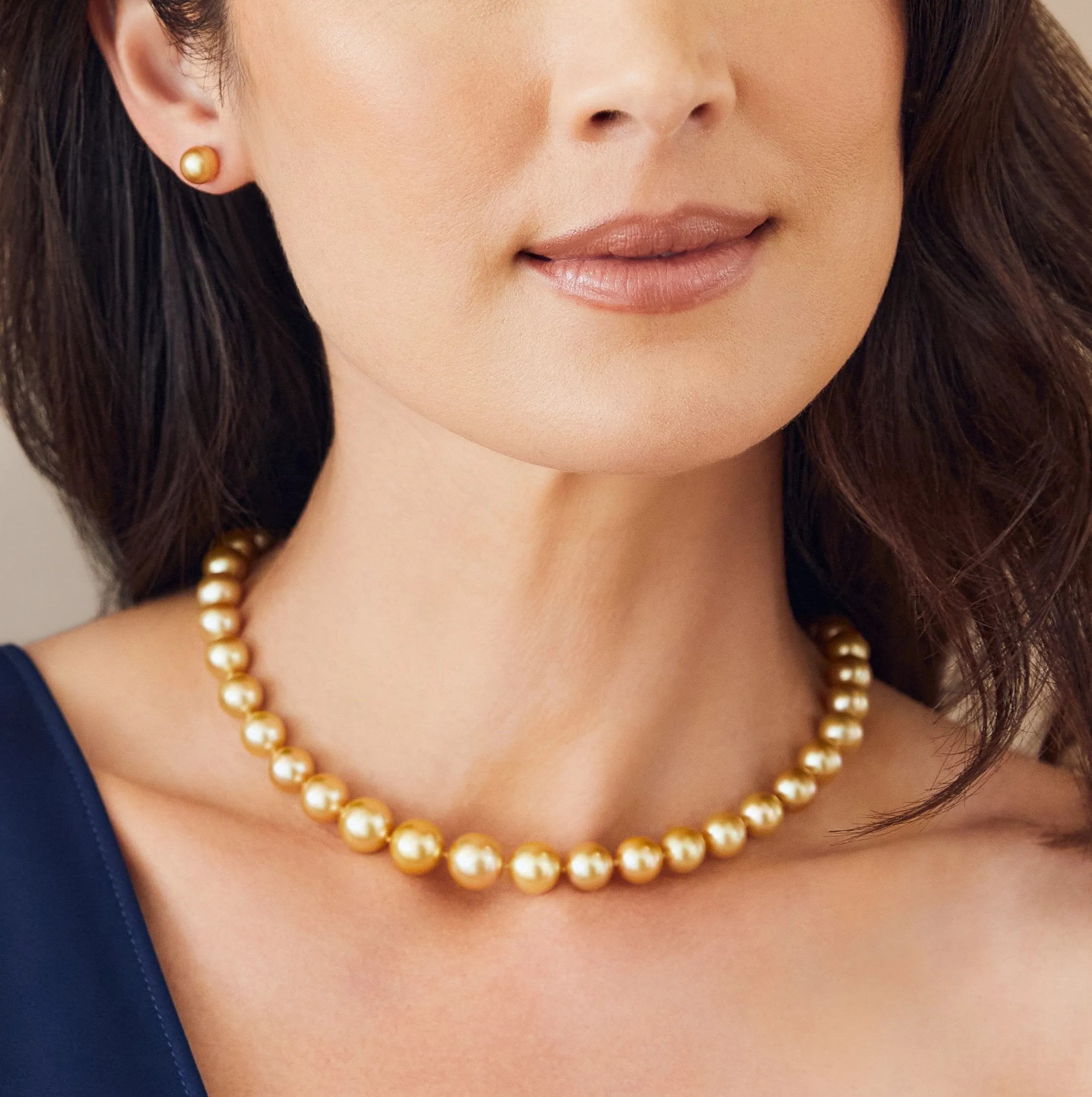 Golden South Sea Pearl Necklace, 13.0-15.0mm - AAA Quality