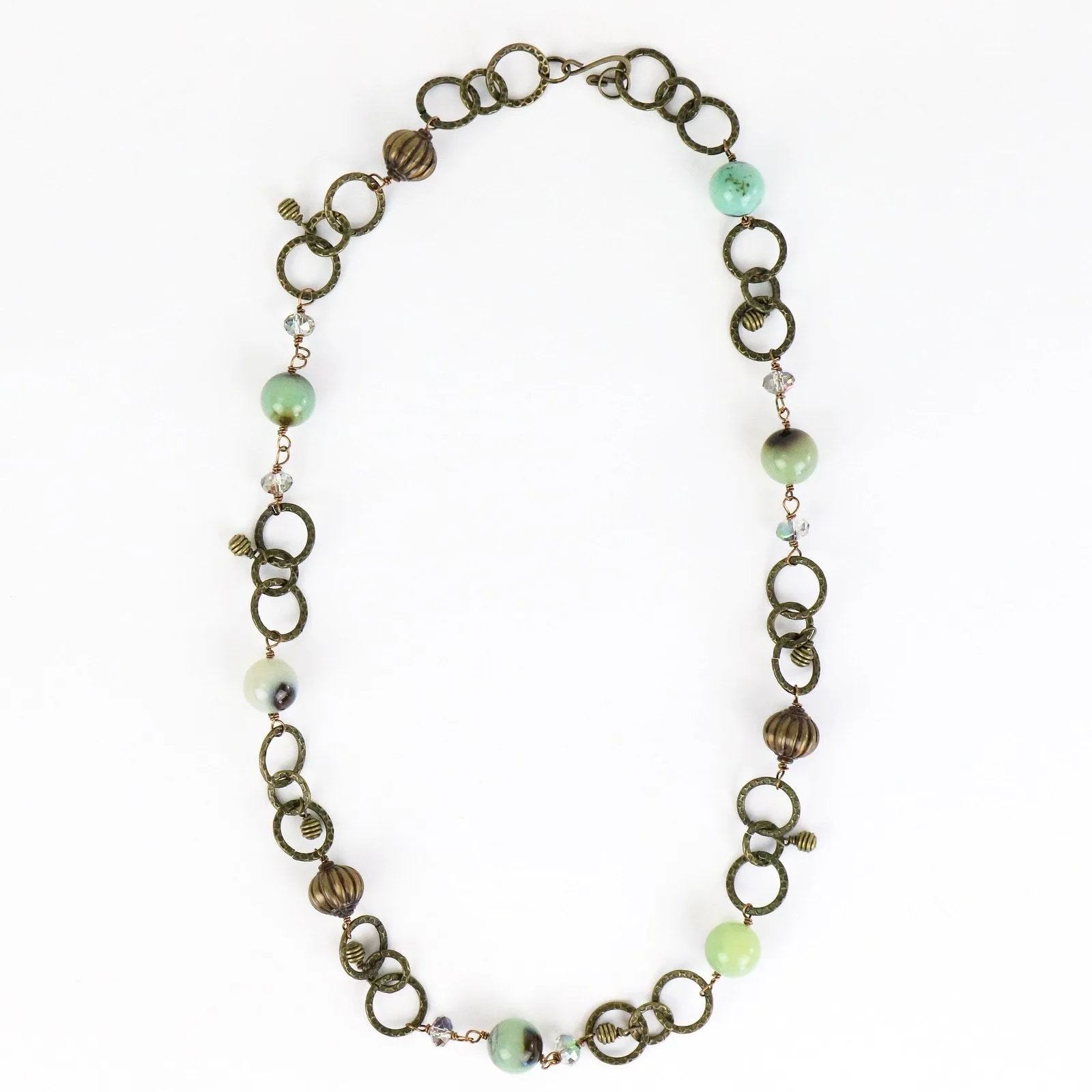 Green Single Strand Brass Necklace