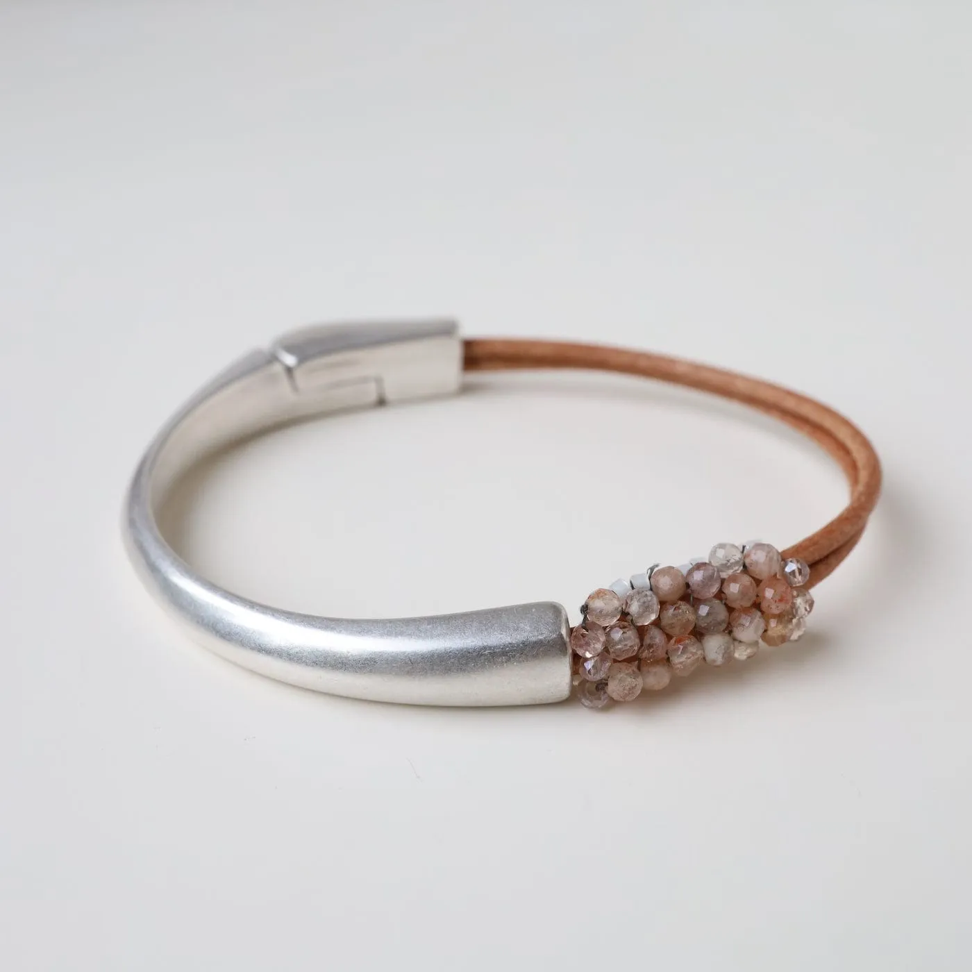 Hand Stitched Shaded Peach Moonstone Bracelet