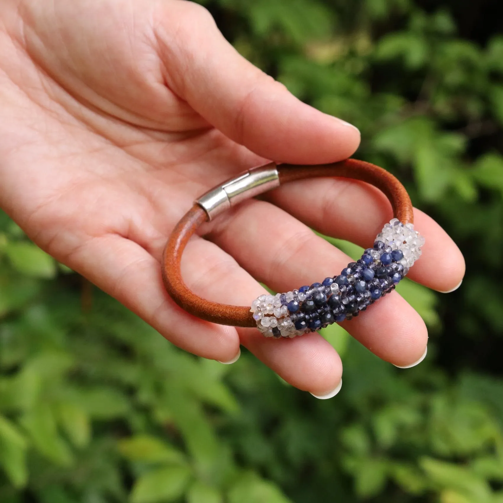 Hand Stitched Sodalite & Moonstone Bracelet