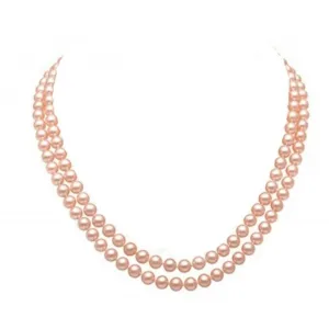 Handcrafted Two-row Natural Pink Freshwater Pearl Necklace, 7mm Natural Freshwater Pearl Necklace for Women