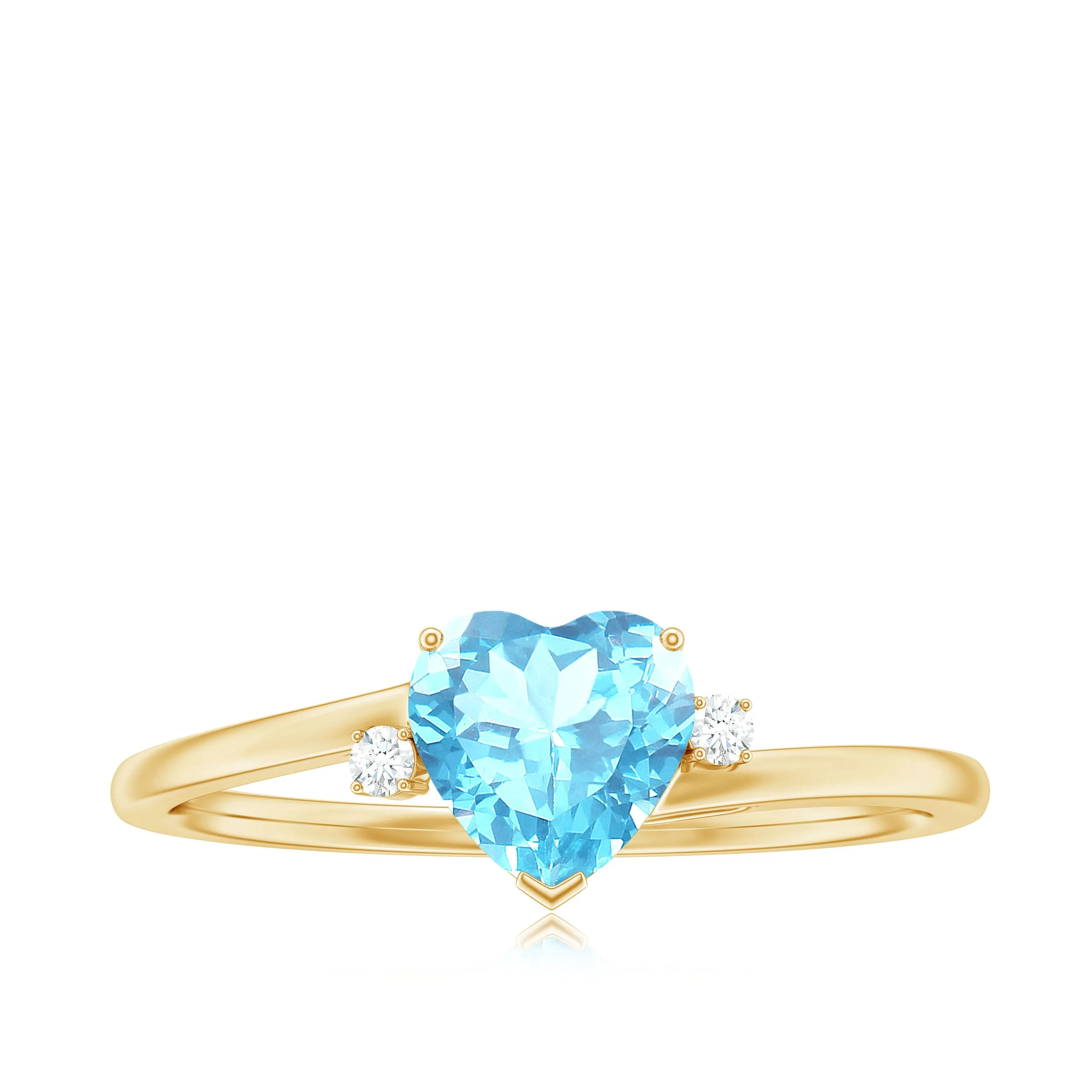 Heart Aquamarine Solitaire Promise Ring with Diamond