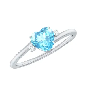 Heart Aquamarine Solitaire Promise Ring with Diamond