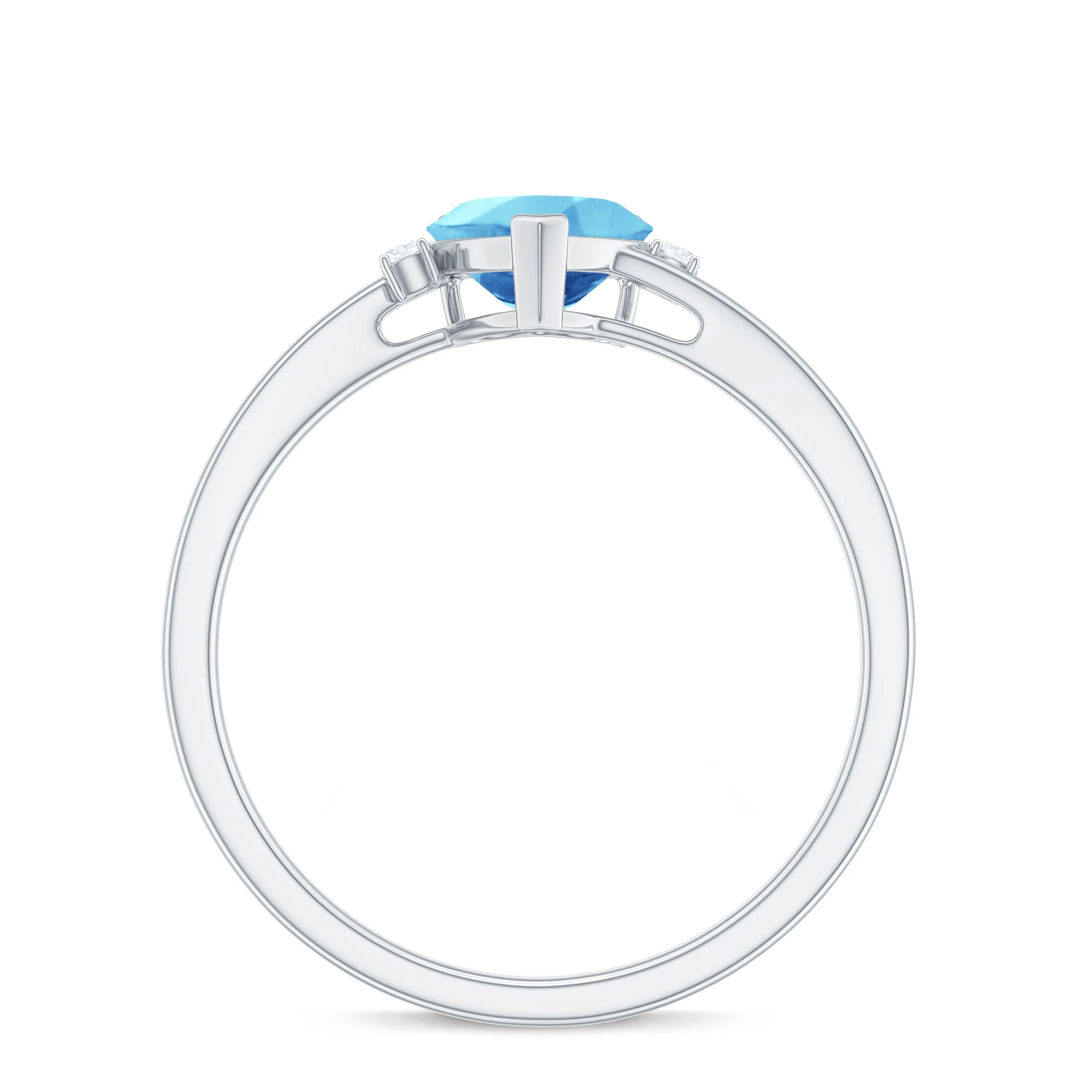 Heart Aquamarine Solitaire Promise Ring with Diamond