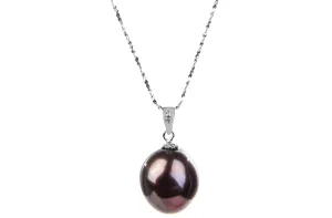 Irregular Brown Freshwater Pearl Pendant and Sterling Silver (925) Chain Necklace 13mm