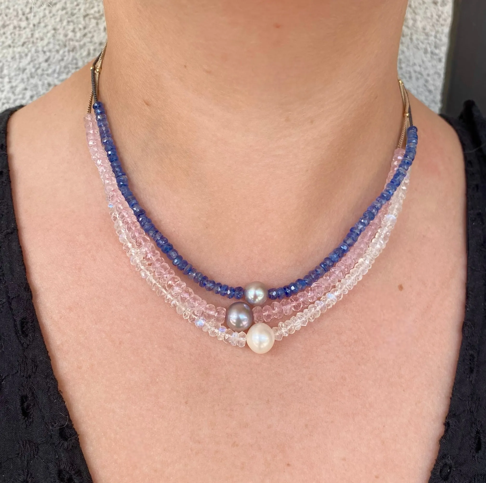 Kyanite & Silver Pearl Necklace