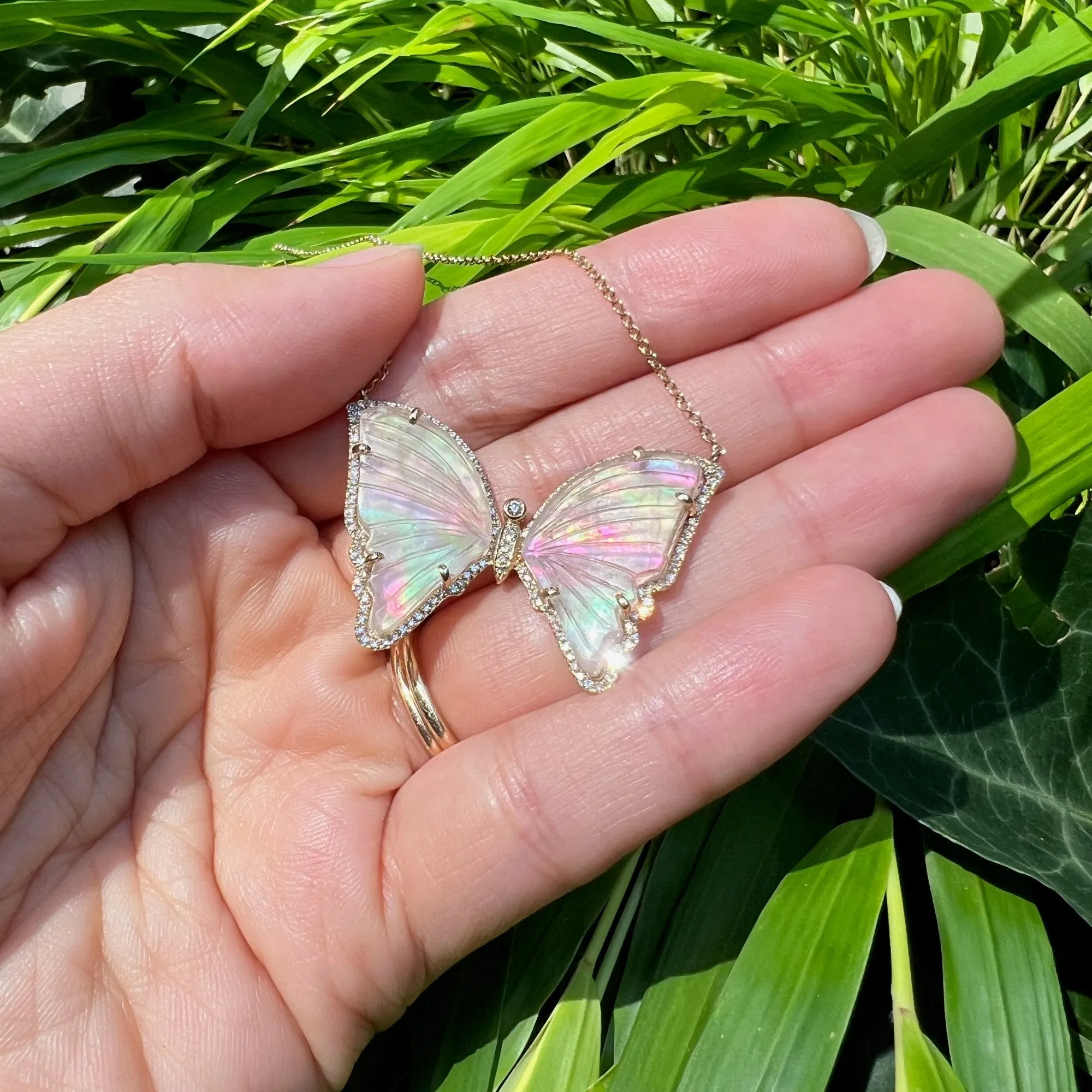 Large Pearl and Quartz Butterfly Necklace with Diamonds