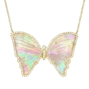 Large Pearl and Quartz Butterfly Necklace with Diamonds