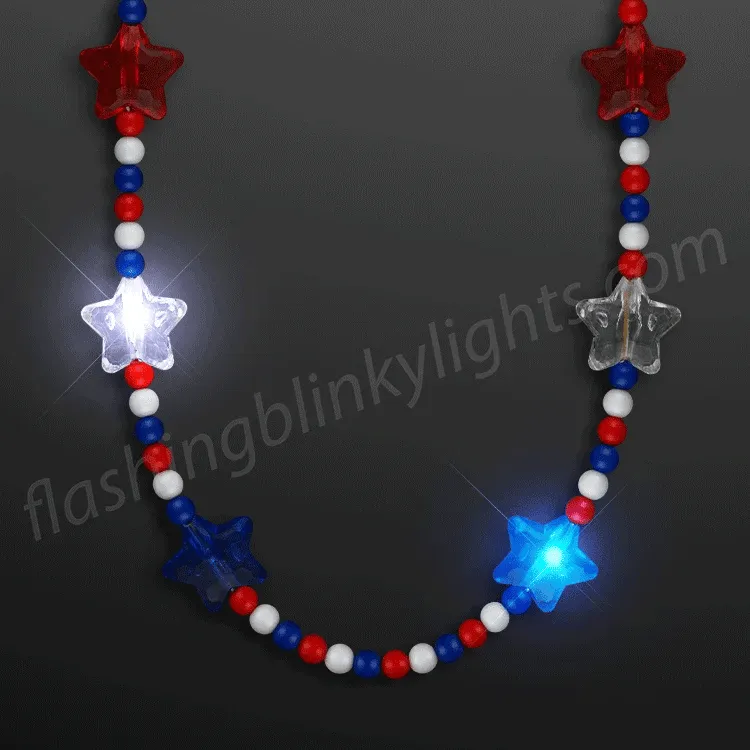 Light Up Red White & Blue Star Lights Necklace