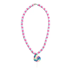 Lollipop Beaded Necklace - Cotton Candy Swirl