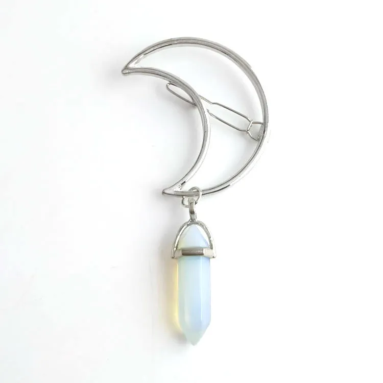 Lucky Moon Quartz Stone hair clip Stone Pendent Hairpin